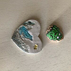 Heart-Shaped Ceramic Art wall hanging and painted rock